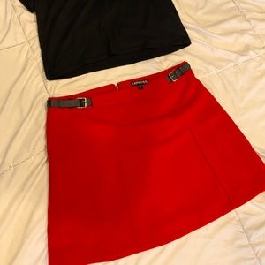 Express red mini skirt with buckles